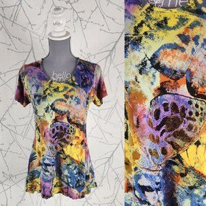 Dunia Abstract Artsy Rainbow Colorful Printed Tunic Tee